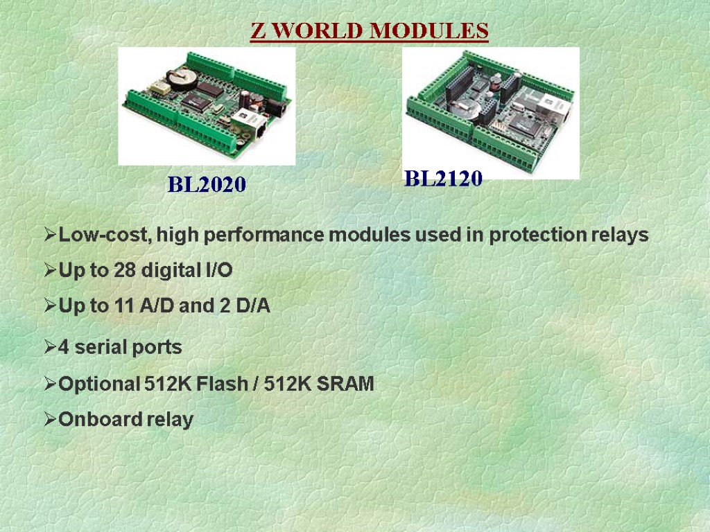 Z WORLD MODULES Low-cost, high performance modules used in protection relays Up to 28